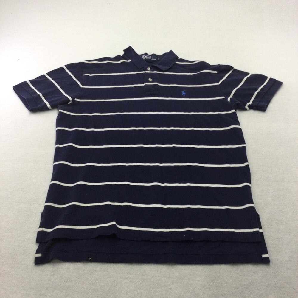 Polo By Ralph Lauren Polo Shirt Mens Large Blue Striped Cotton Pique Casual